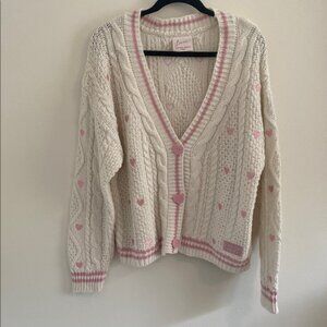 Taylor Swift Lover Cream and Pink Cable Knit Cardigan Sweater size XS/Small